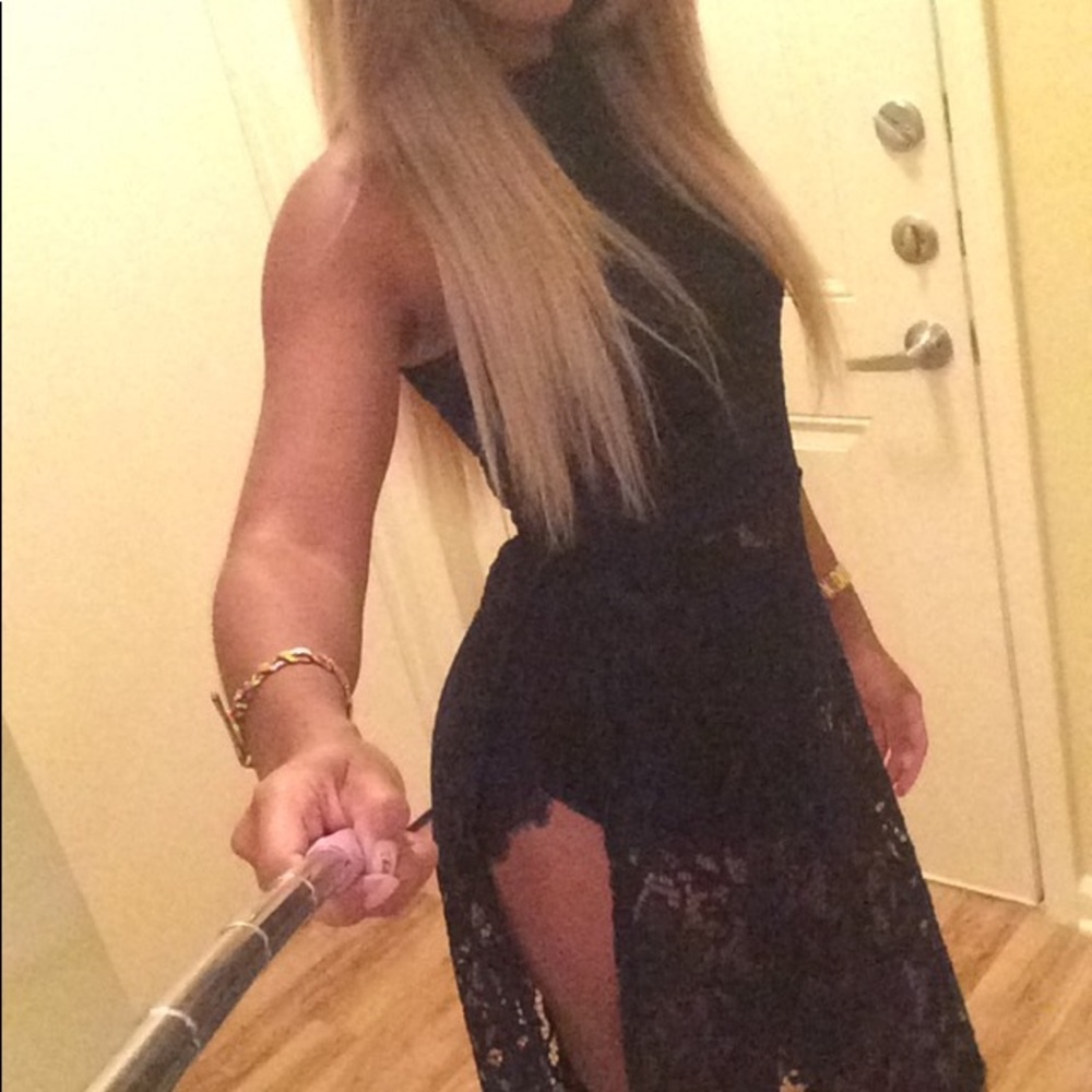 Lace two slit black top